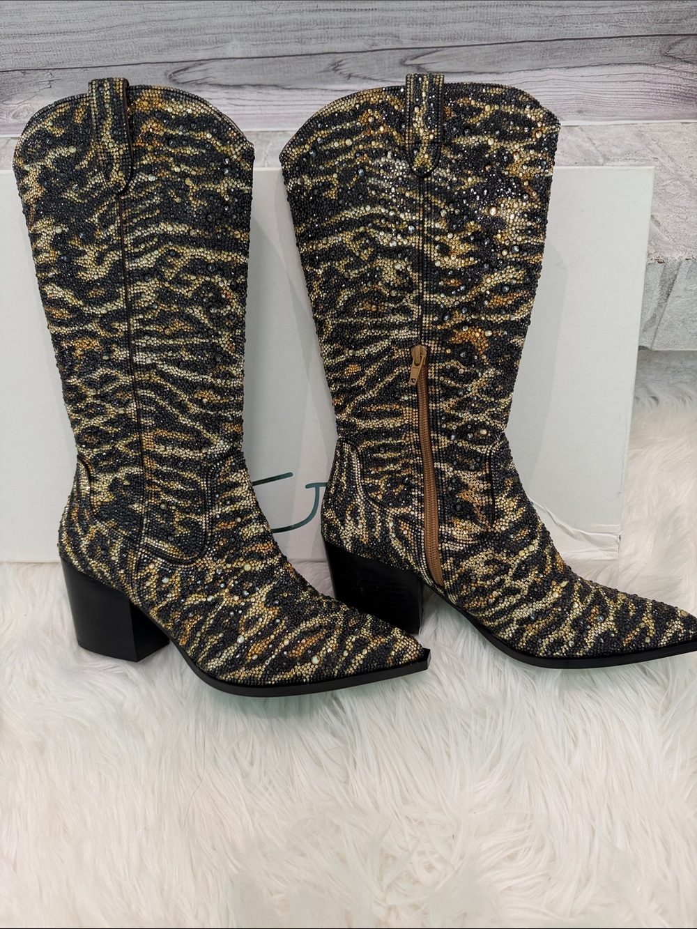 Betsey Johnson zebra stripe boots